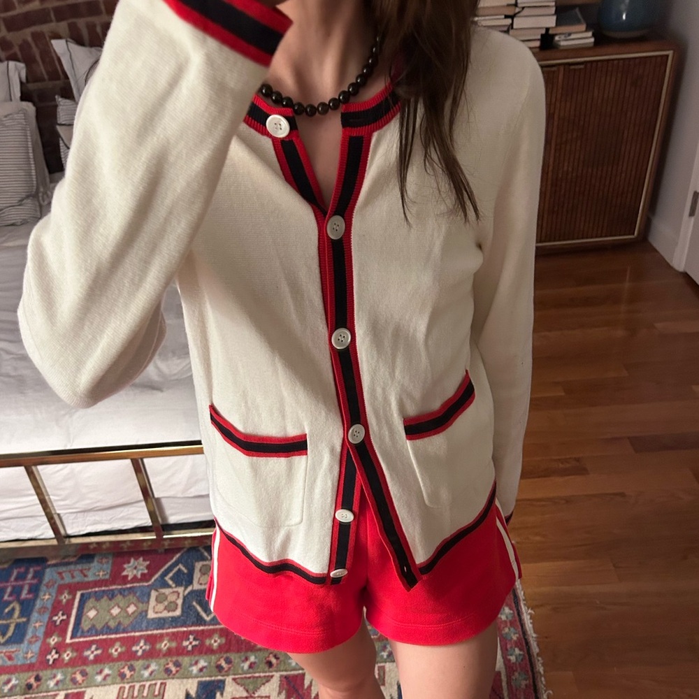 Like New Alex Mill Margot Striped Trim Cashmere Cardigan